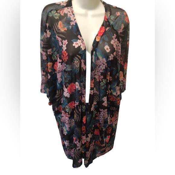 Torrid Sheer Cardigan Sz 1/2 Plus Size Colorful Floral Print Open Concept Midi - Picture 1 of 5